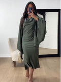 2024 New Fashion Temperament Bat Sleeves To Receive Waist Sexy Dress