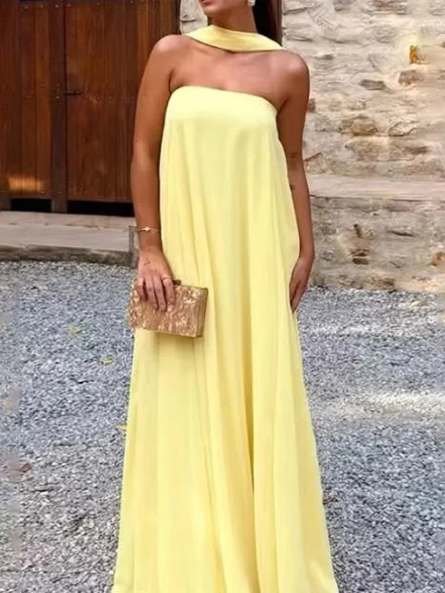 Court Style Chest Ribbon Dress 2025 New Women's Summer Loose Waist Showing Long Skinny Dress Women