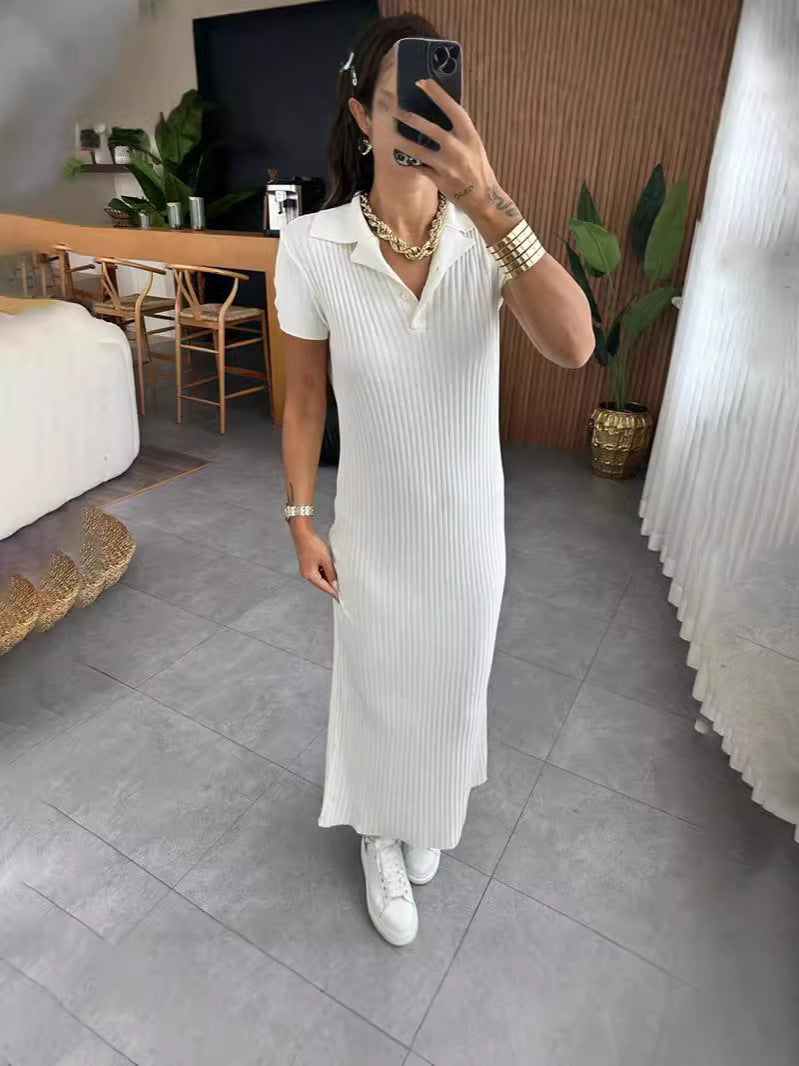 Fashion V-Neck Solid Color Comfortable Short Sleeve Dress For Fall 2024