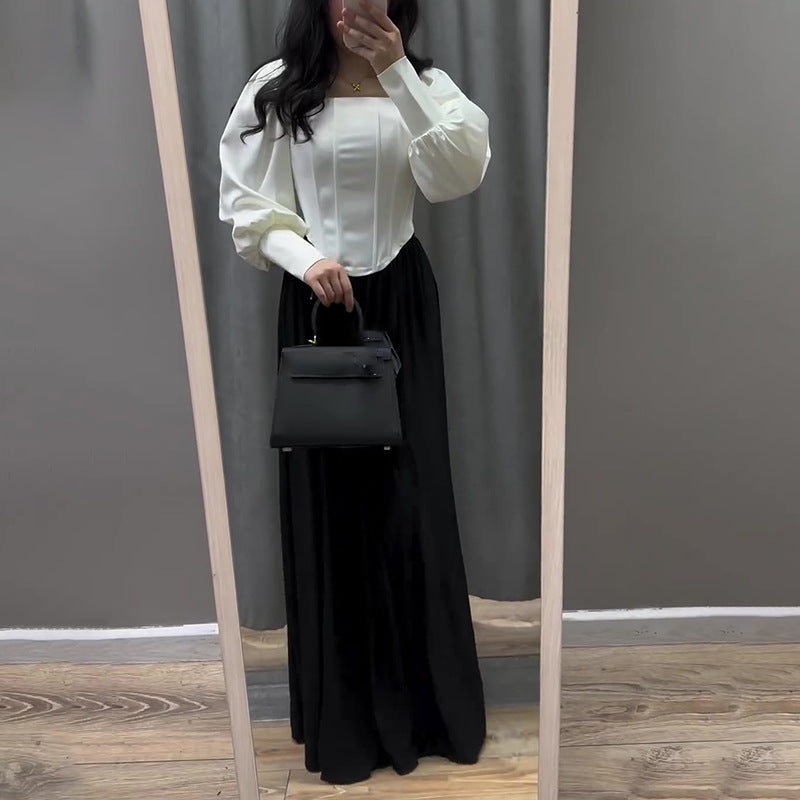 Women's Autumn New Lantern Tidly Sleeves Spliced Temperament Dress Dress Woman