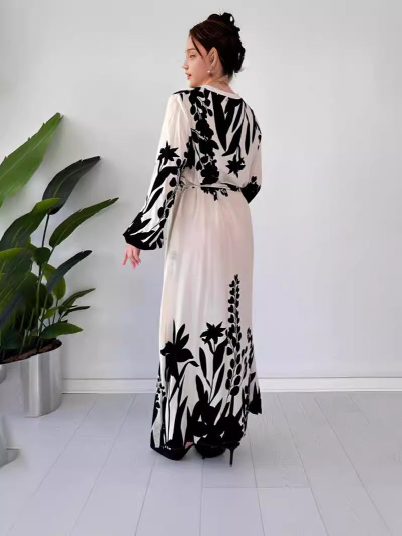 Summer Summer V-Neck Button Black And White Printed Dress
