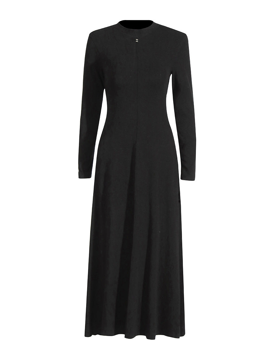 Famous Style Dress 2025 Summer New Round Collar Knitted Waist Solid Color Dress Woman