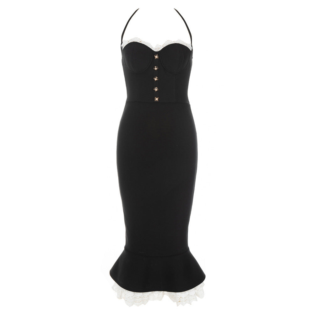 Sexy Hanging Neck Banded Skirt Fashion Lace Fishtail Party Dress Dress Dress