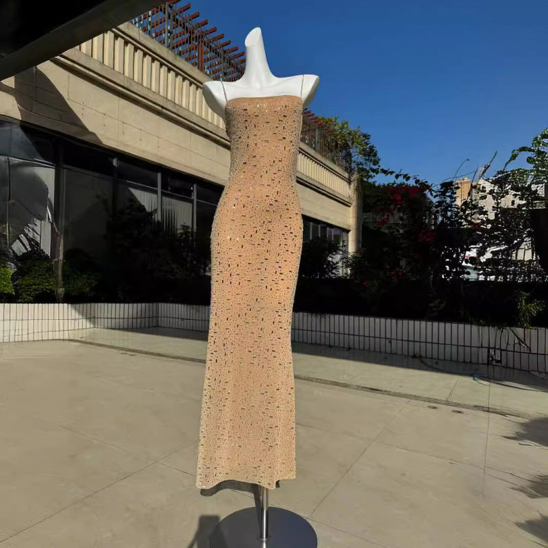 Feeling Nude Shiny Piece Hanging Dress High-End Light Luxury Niche Banquet Birthday Sexy Dress Dress Dress