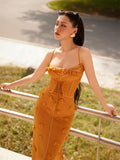 And Summer 2025 New Female Vietnamese Small Fish Bone Sling Net Yarn Dress To Collect Waist Thin Flower Dress Dress