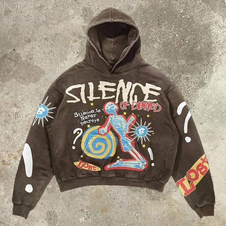 Fashion Vintage Skull Print Hoodie Y2k Couple Street Hoodie DJPT