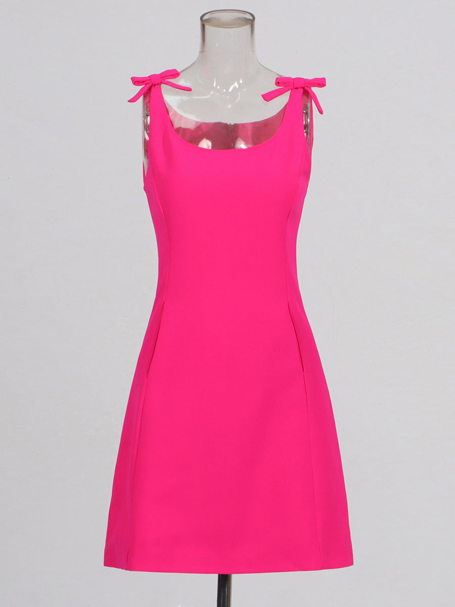 A Skirt 2025 Summer New Small Fragrant Wind U-Neck Bow Decorated Sexy Sling Dress