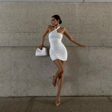 Kong Style Summer Dress Women In Irregular Hanging Neck Shoulder Sexy Dress Femininity Body Bottom Bag Dress