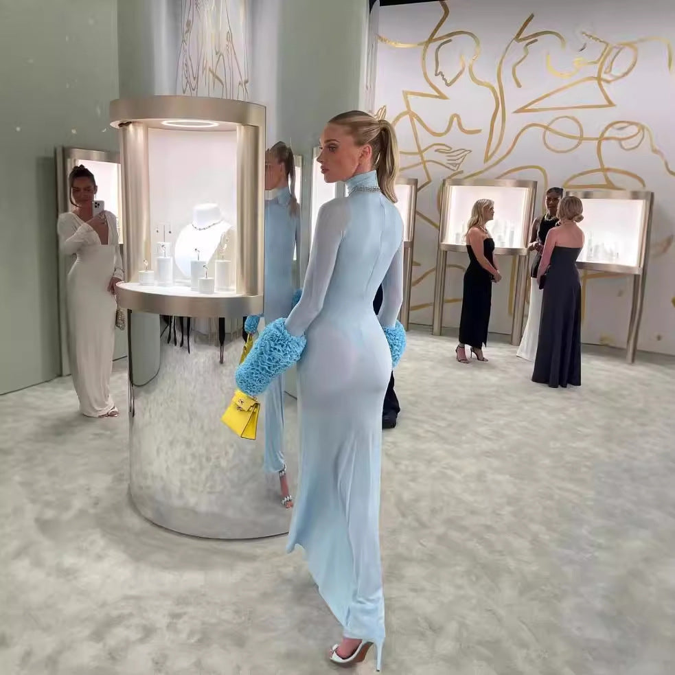 Autumn And Winter Women's Dress Fashion High-Necked Long Sleeves Slimming Dress