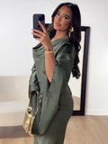 2024 New Fashion Temperament Bat Sleeves To Receive Waist Sexy Dress