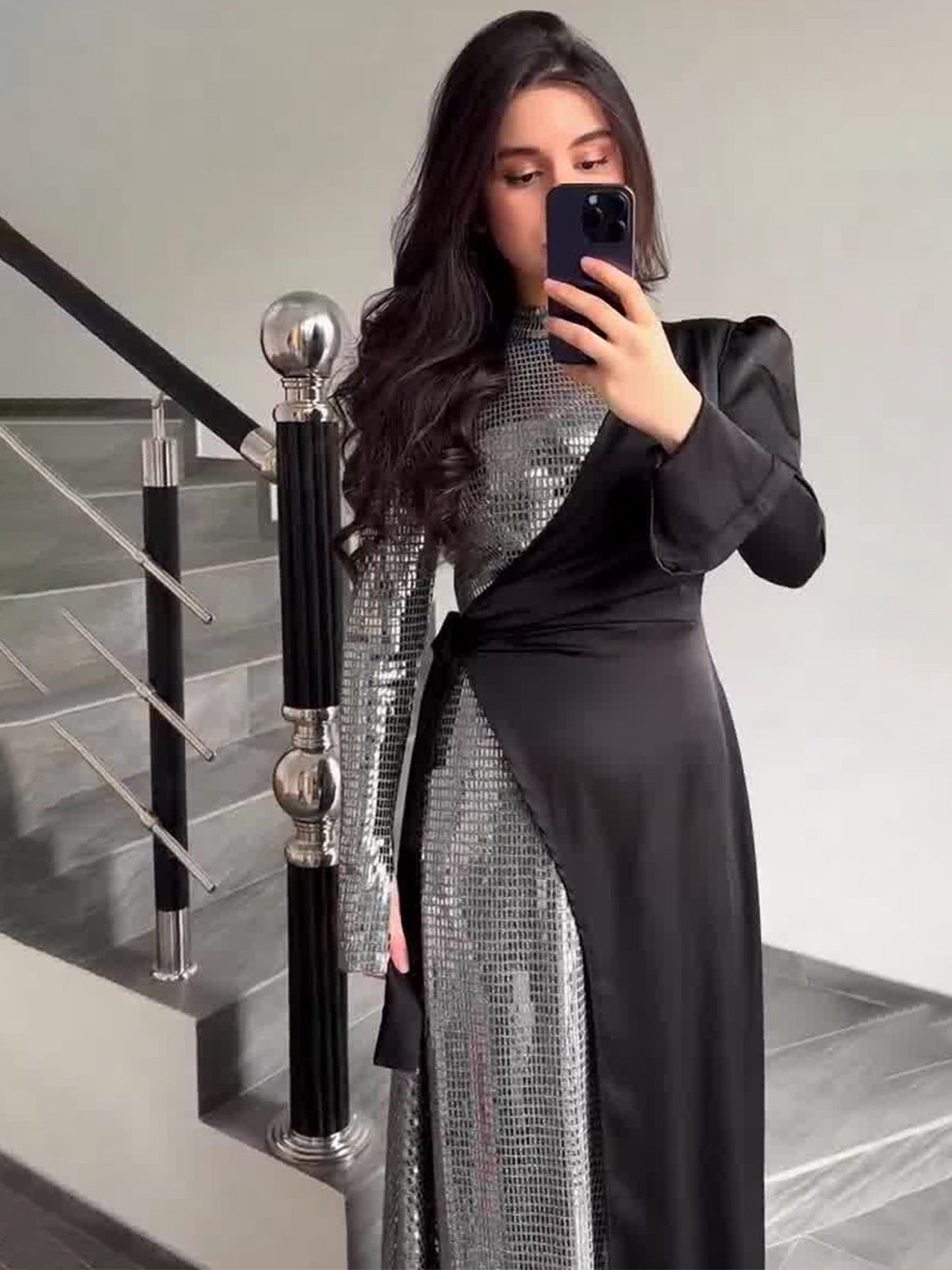 2024 Fashion Temperament Long Sleeve Splicing Squint Design Fake Two-Piece Dress