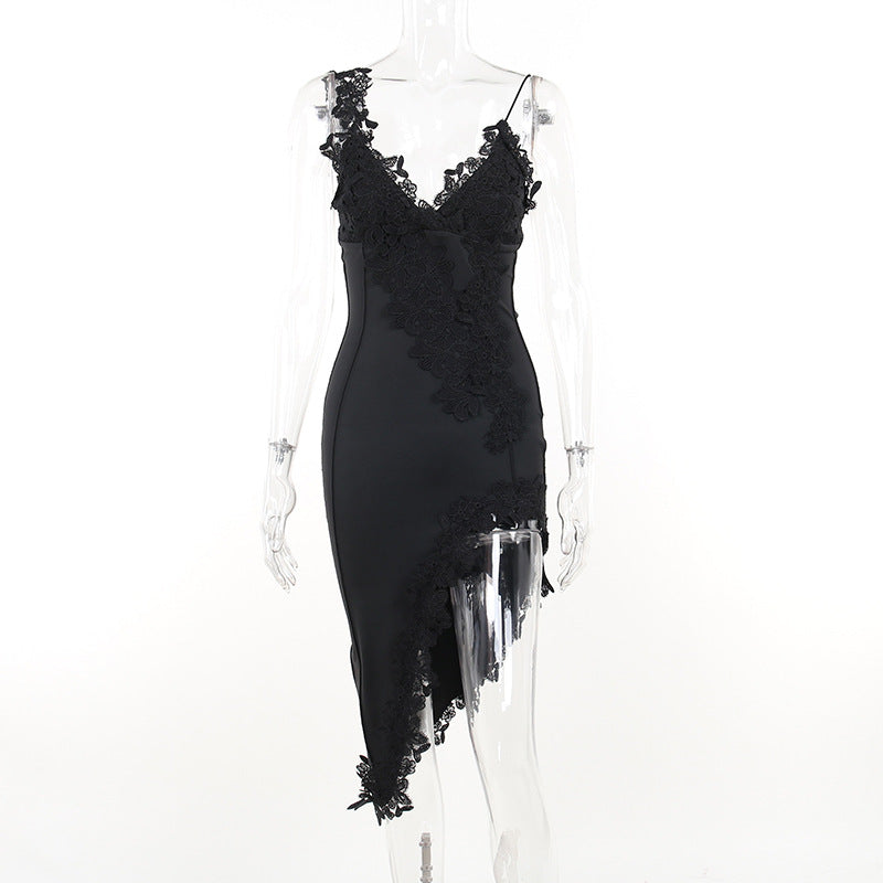 Sexy Deep V Sling Dress Body Show-Up Back Party Hottie Temperament Hip Skirt DJPT