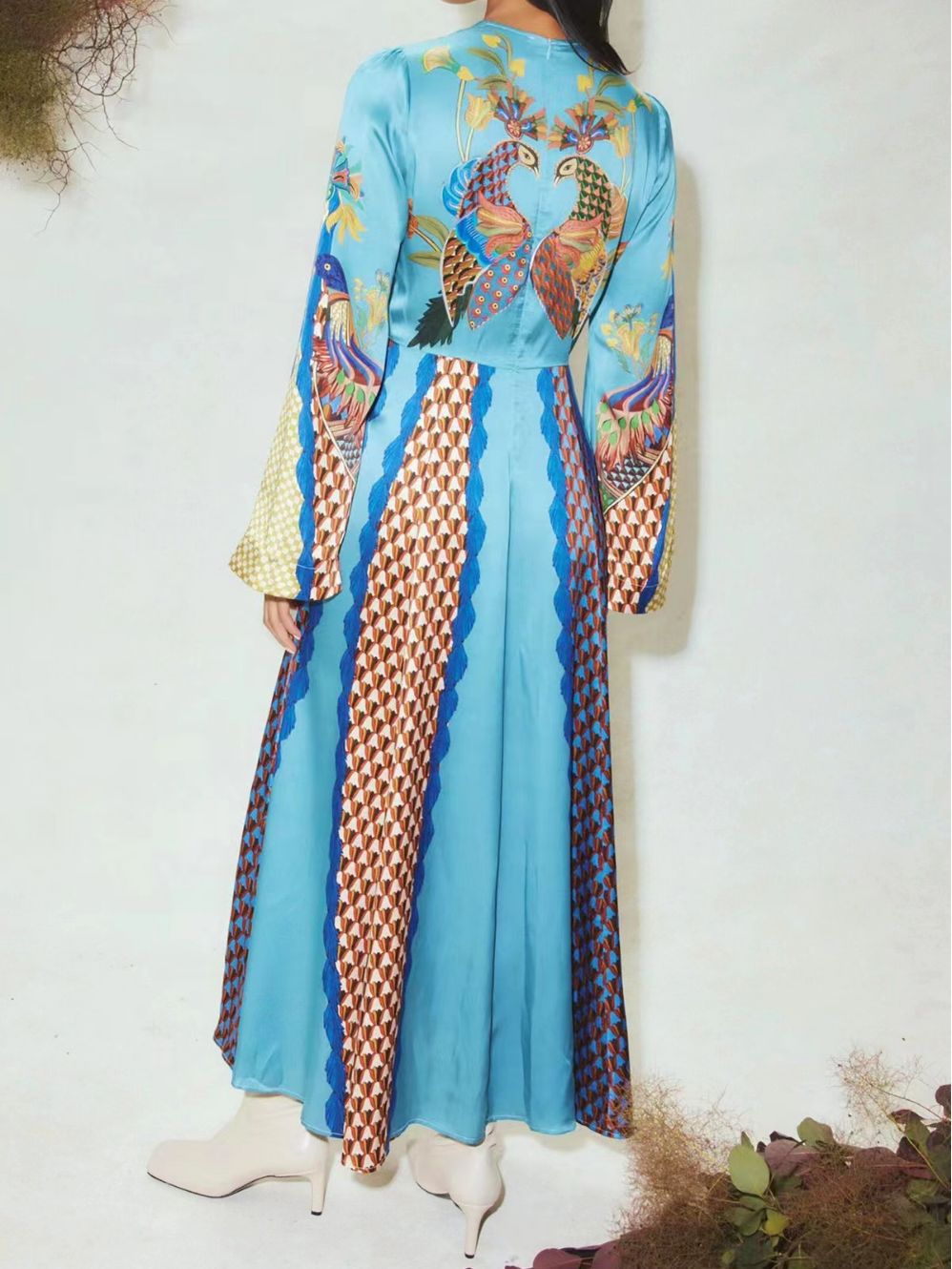 Round Collar Long-Sleeved Dress Animal Print Girded Body 2025 Autumn New Dress