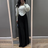 Women's Autumn New Lantern Tidly Sleeves Spliced Temperament Dress Dress Woman