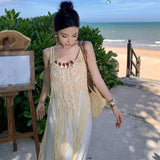 Holiday Wind Two Sets Of Women's Summer 2024 New Hollow Lavender Sling Dress