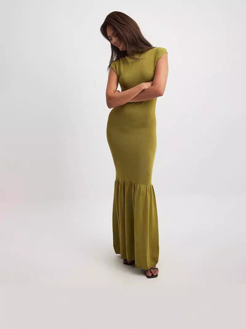 Summer New Fashion Round Collar Slim Slim Elegant Splicing Dress