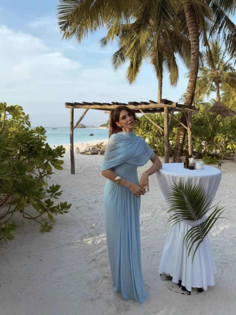 Spring And Summer Skin Retro Shawl Folding Feeling Straight Dress LX0139