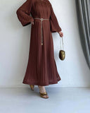 Muslim Folding Loose-Fashiony Sleek Solid-Colored Dress For Summer 2024