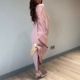 Women's Autumn Round-Neck Long Sleeve Splicing Long Skirts To Repair Height Waist Skirt Women