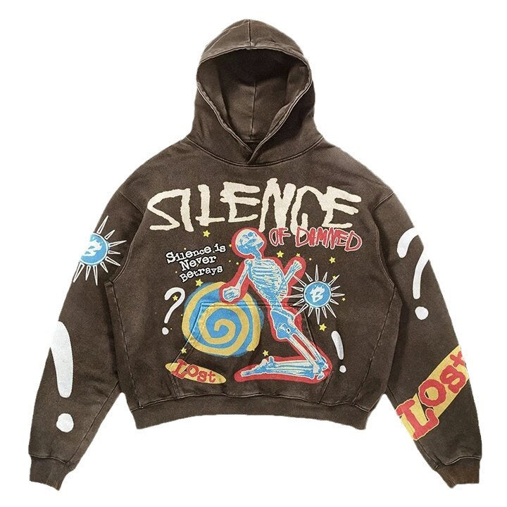 Fashion Vintage Skull Print Hoodie Y2k Couple Street Hoodie DJPT