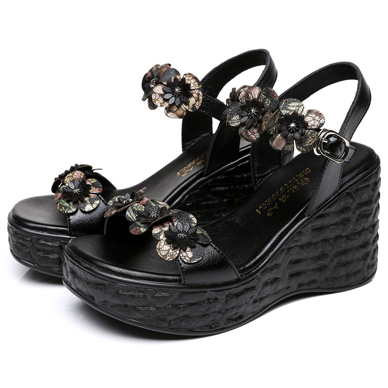 Flower Fish Mouth Exposed Toe Concocintled Concocintledus Concocintledus Haepeel High-Heeled Sandals Heel Thick-Soled Waterproof National Women's Shoes High Quality Shoes