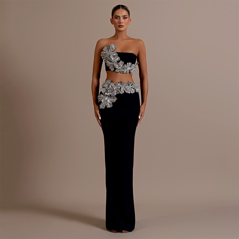 New Design-Sensitive Flower-Singing Diamond Bandage Set Sexy Tective Blouse Two-Piece