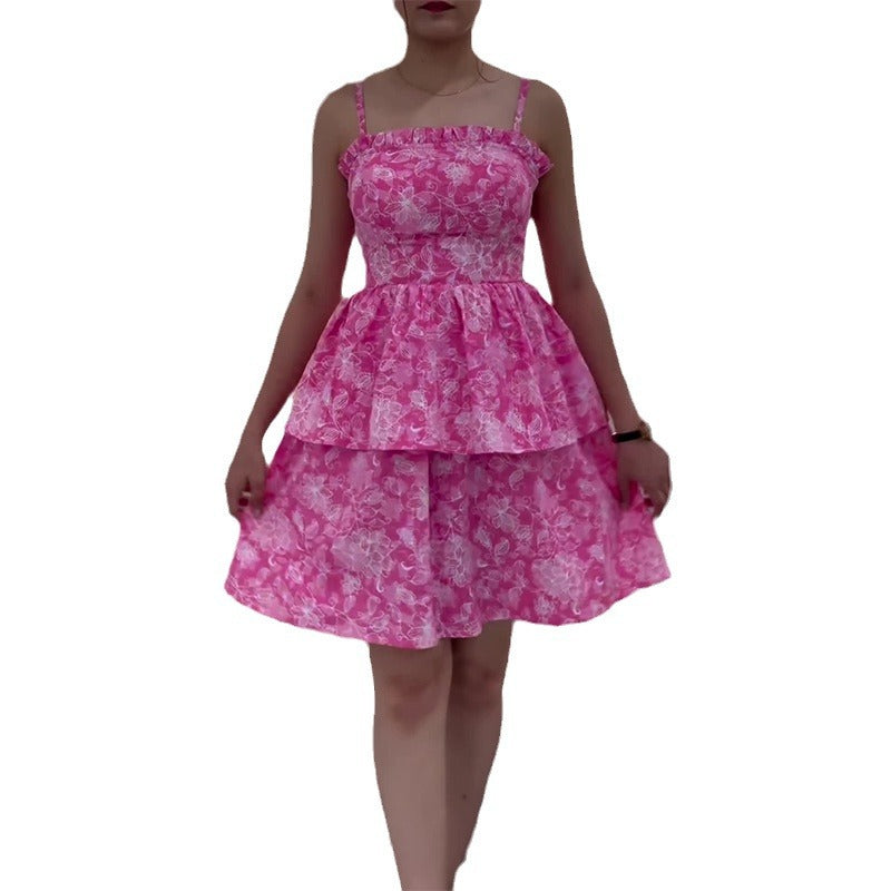 Summer New Women's Waist Sling Belts With Chest-Scarded Back Prints Thin Vacation Short