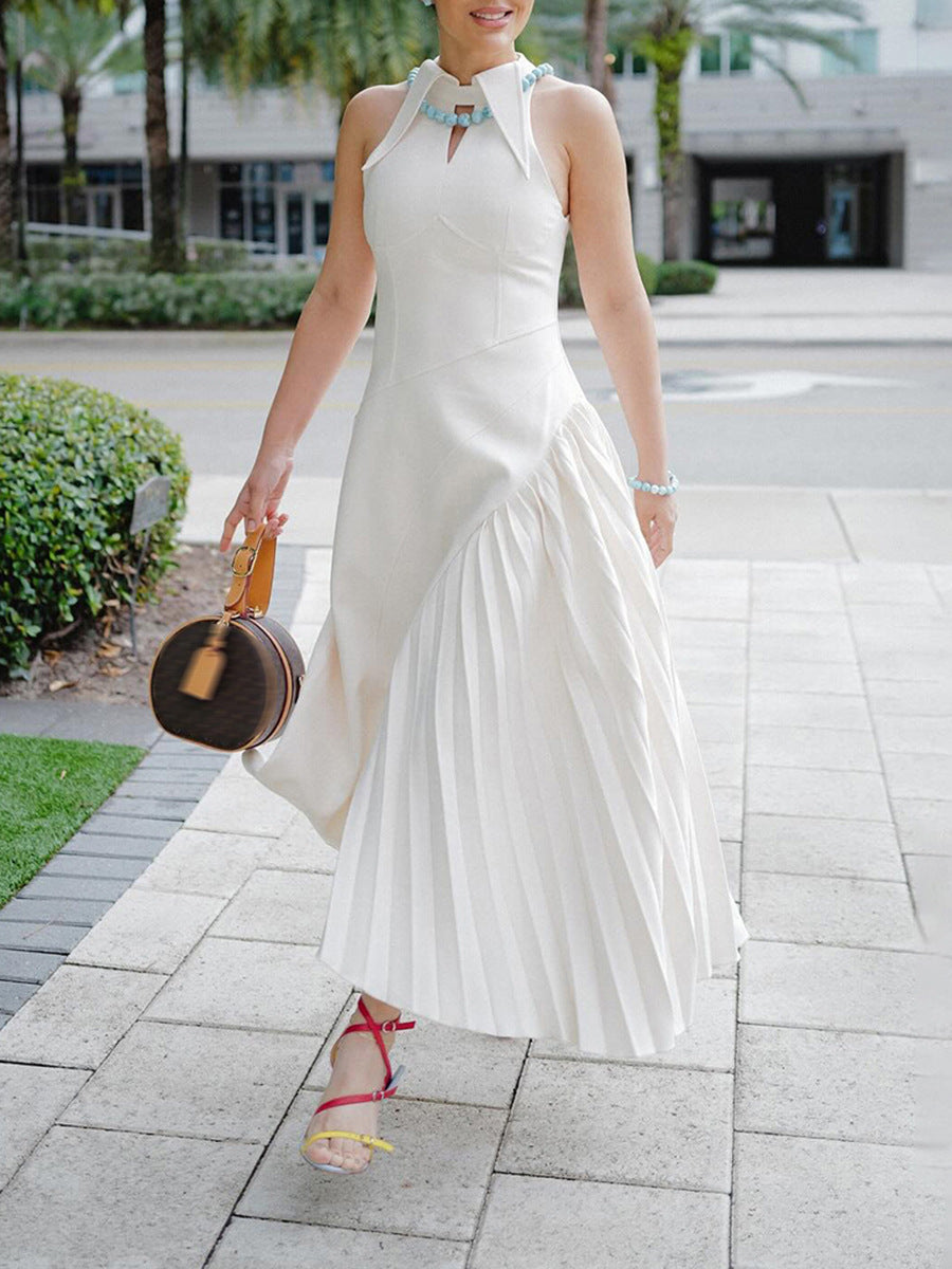 Feel Dress Woman 2025 New Vietnamese Style Design Feeling Waist Thin Sleeveless Splicing Long Dress