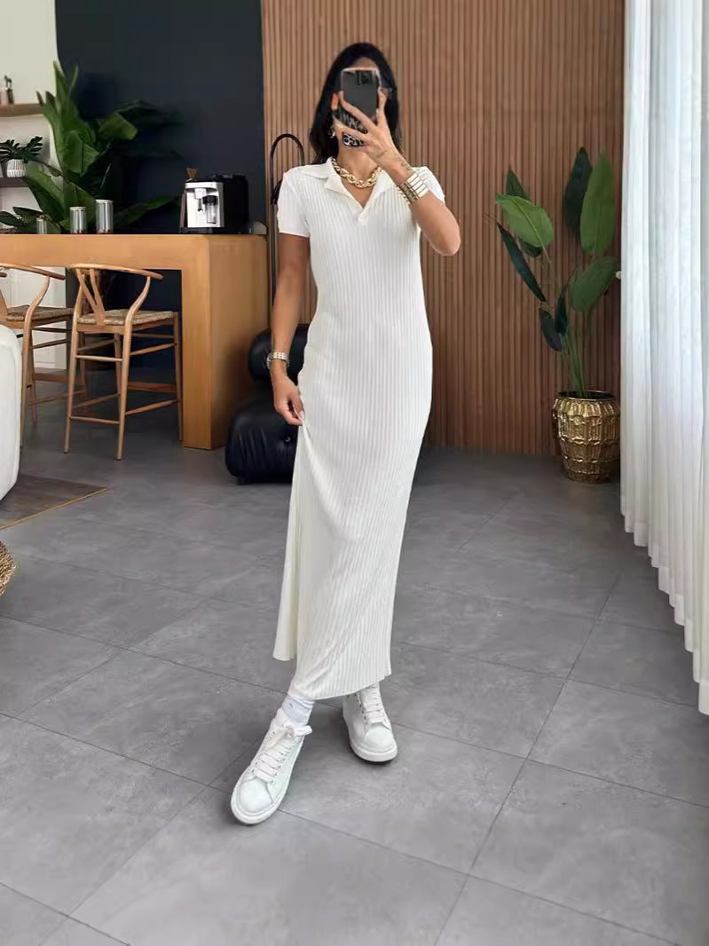 Fashion V-Neck Solid Color Comfortable Short Sleeve Dress For Fall 2024
