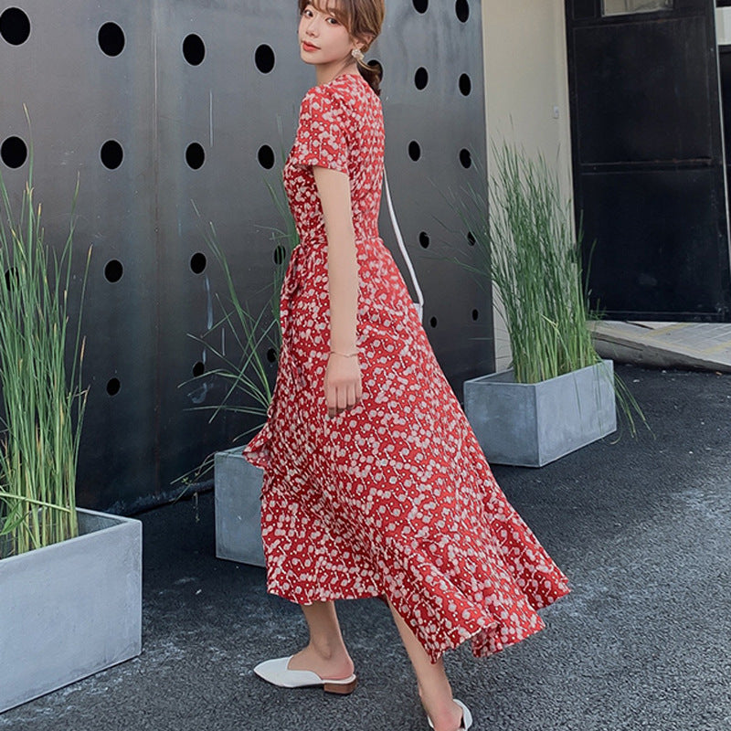 Flower Dress Women's Summer 2025 New Holiday Beach Dress Red Super Fairy Bohemia Long Dress