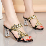 The Summer Of 2025, The New High-Heeled Water-Drilled Sandals Women's Sense Of Fashion Crystal Coarse And Diamond-Strowded Slippers. High Quality Shoes