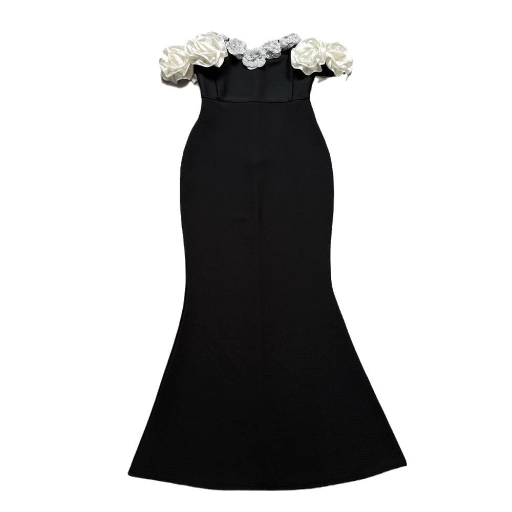 New Design Sense Three-Dimensional Flower Banded Dress Party Dress Fishtail Dress