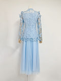 Court Style Lace Jed Flower Splicing Butterfly Decoration Skinny Coat + Mesh Dress