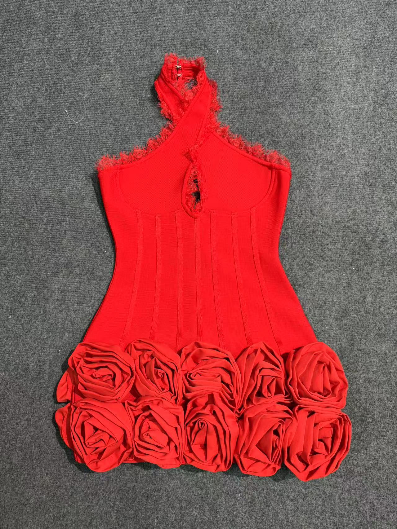 Female Sha Cloth Flower Lace Hanging Neck Sexy Ass Skirt High-End Famous Lady Beautiful Bandage Skirt