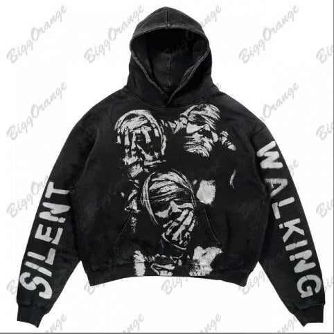 Fashion Vintage Skull Print Hoodie Y2k Couple Street Hoodie DJPT