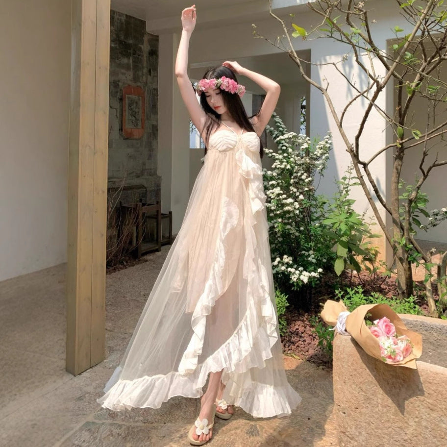 Niche Sling Dress Woman Seaside Holiday Dress Super Fairy Birthday Dress Engagement Morning Robe Banquet Dress DJPT
