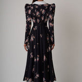 French Doll-Necked Flower-Print Court Feast Dress
