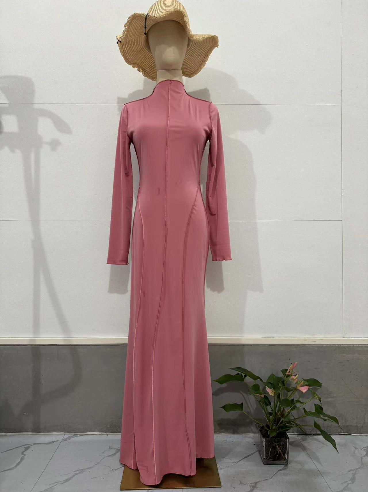 Autumn New Women's Bag Hips Waist Thin Line Pull A-Word Dress