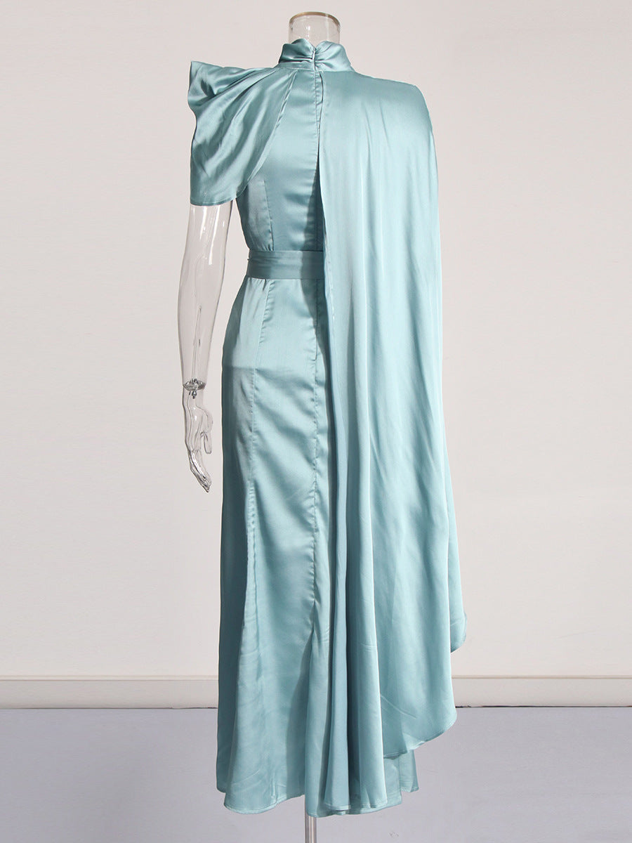 Famous Style Dress Women's Dress 2025 Spring New Collar Shoulder Fold Design Long-Sensely Fasting Skirt