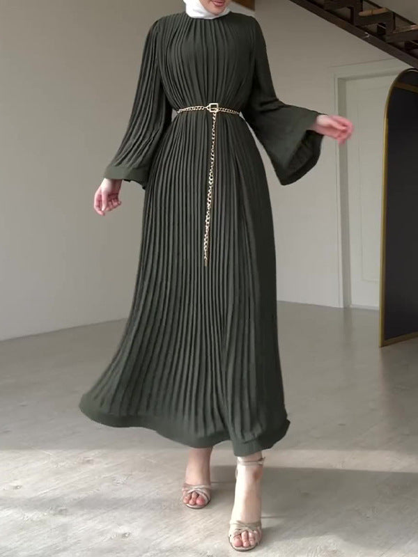 Muslim Folding Loose-Fashiony Sleek Solid-Colored Dress For Summer 2024