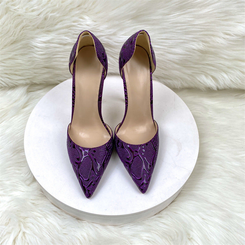 Purple Embossed High Heels 12CM Pointed Thin-Heeled Women's Shoes Sandals High Quality Shoes