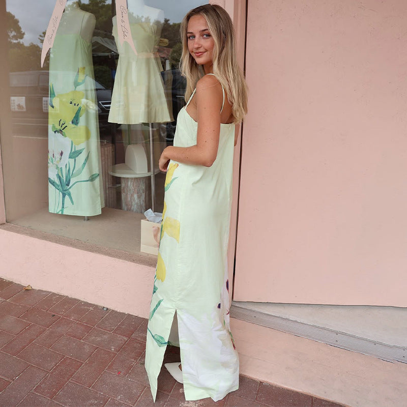 2025 New Solid Color Slingless Sleeveless Square Collar Open-Back Fork Dress