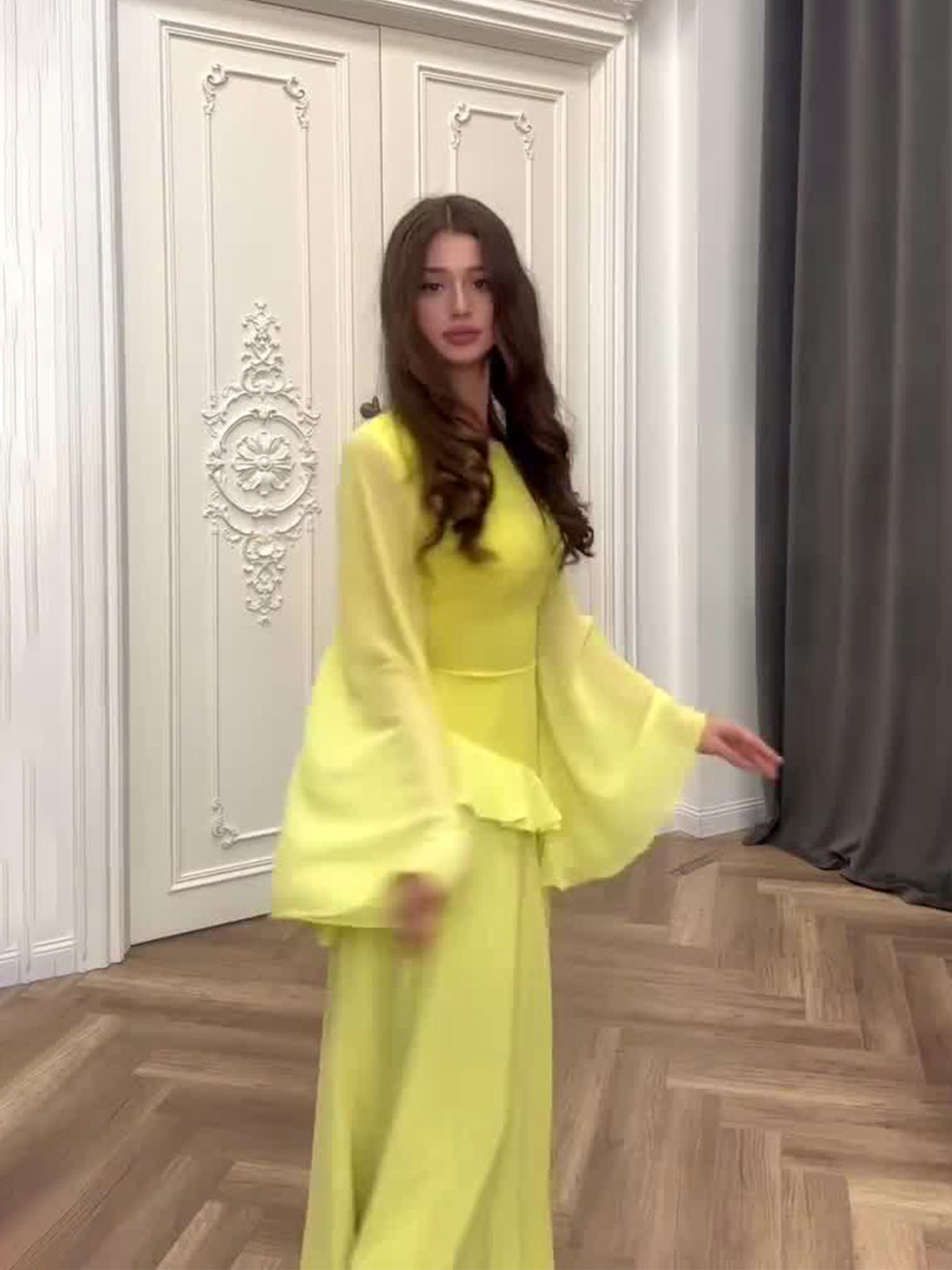 2024 Fashion Temperament Horn Sleeve Long-Sleeved Lotus Leaf Design Sense Court Style Dress