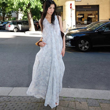 Zhao Sanguan The Same Butterfly Printed Dress 2024 New Gentle V-Neck Loose Holiday Dress