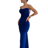 Sexy Fashion Showback Solid-Color Banquet Body-Body-Back-Up-Slinged Sling Dress