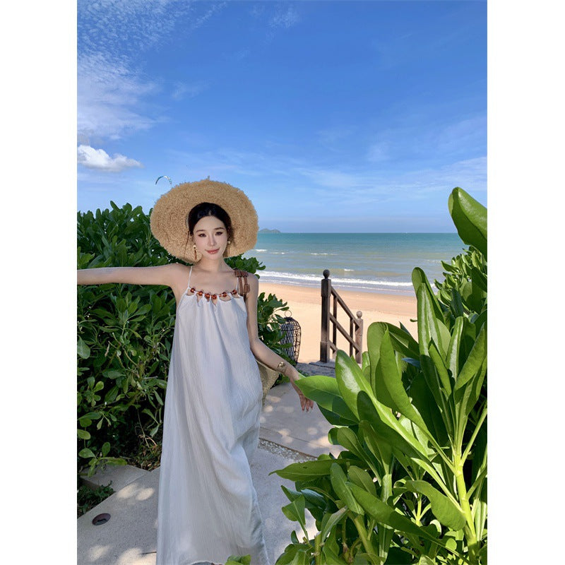 Holiday Wind Two Sets Of Women's Summer 2024 New Hollow Lavender Sling Dress