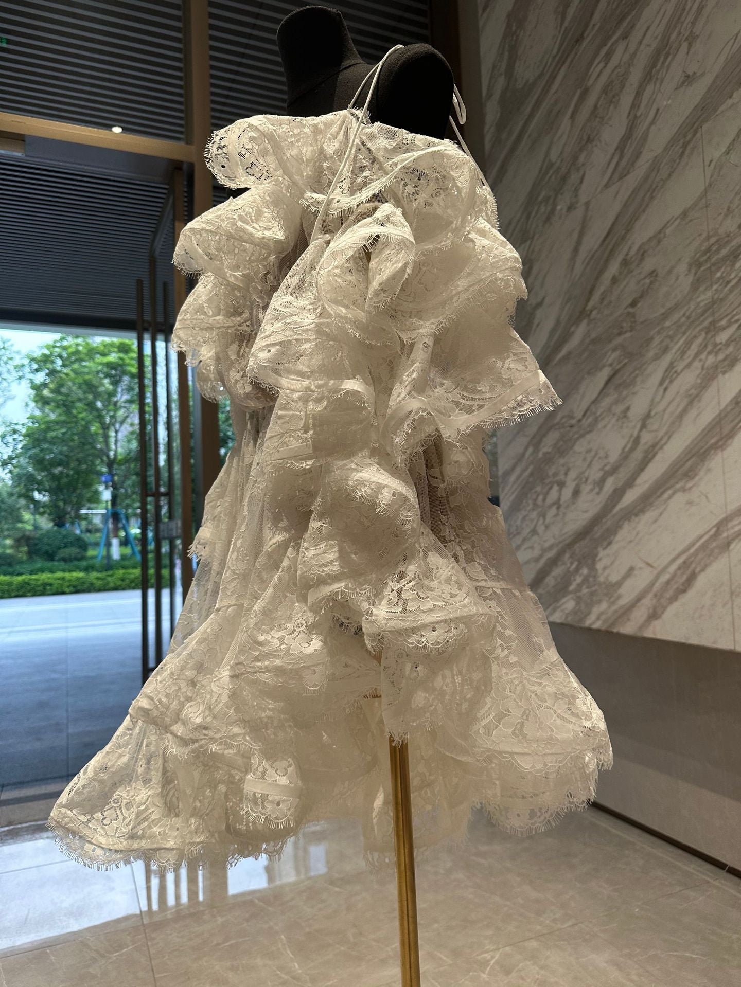 Pure Luster Breeze Through The Mesh Long Sleeve Shoulder High-Level Sense Early Spring New Unique White Ocean Dress