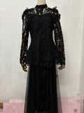 Spring French High-End Temperament Collar Three-Dimensional Butterfly Water-Soluble Lace Splicing Mesh Dress Dress