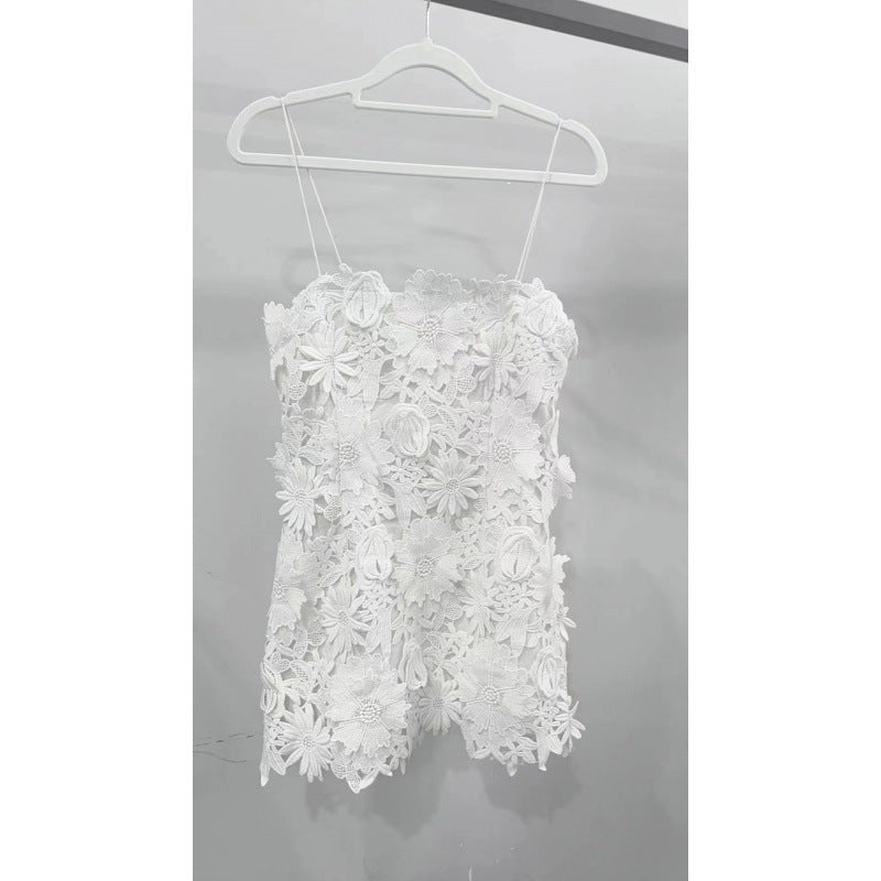 Niche Sweet Temperament Heavy Industry Flower High-End Pure Desire Sling Skirt