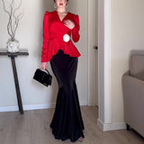 Women's Dress French Style Dress V-Neck Sexy Temperament With High-Rise Half-Body Skirt